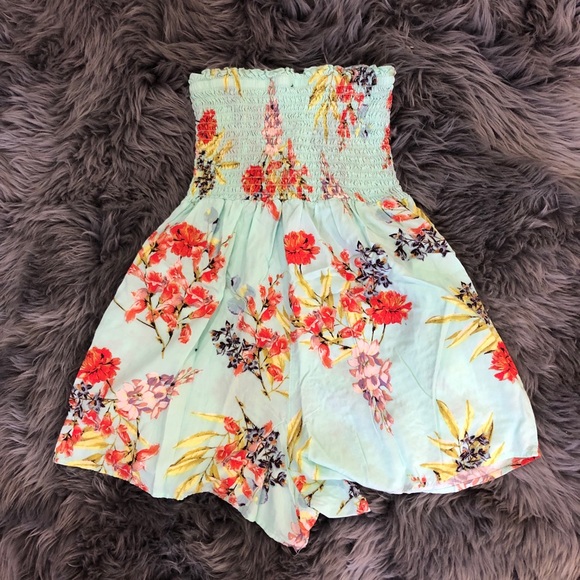 Cotton On Pants - Turquoise and Floral Print Cotton On Romper